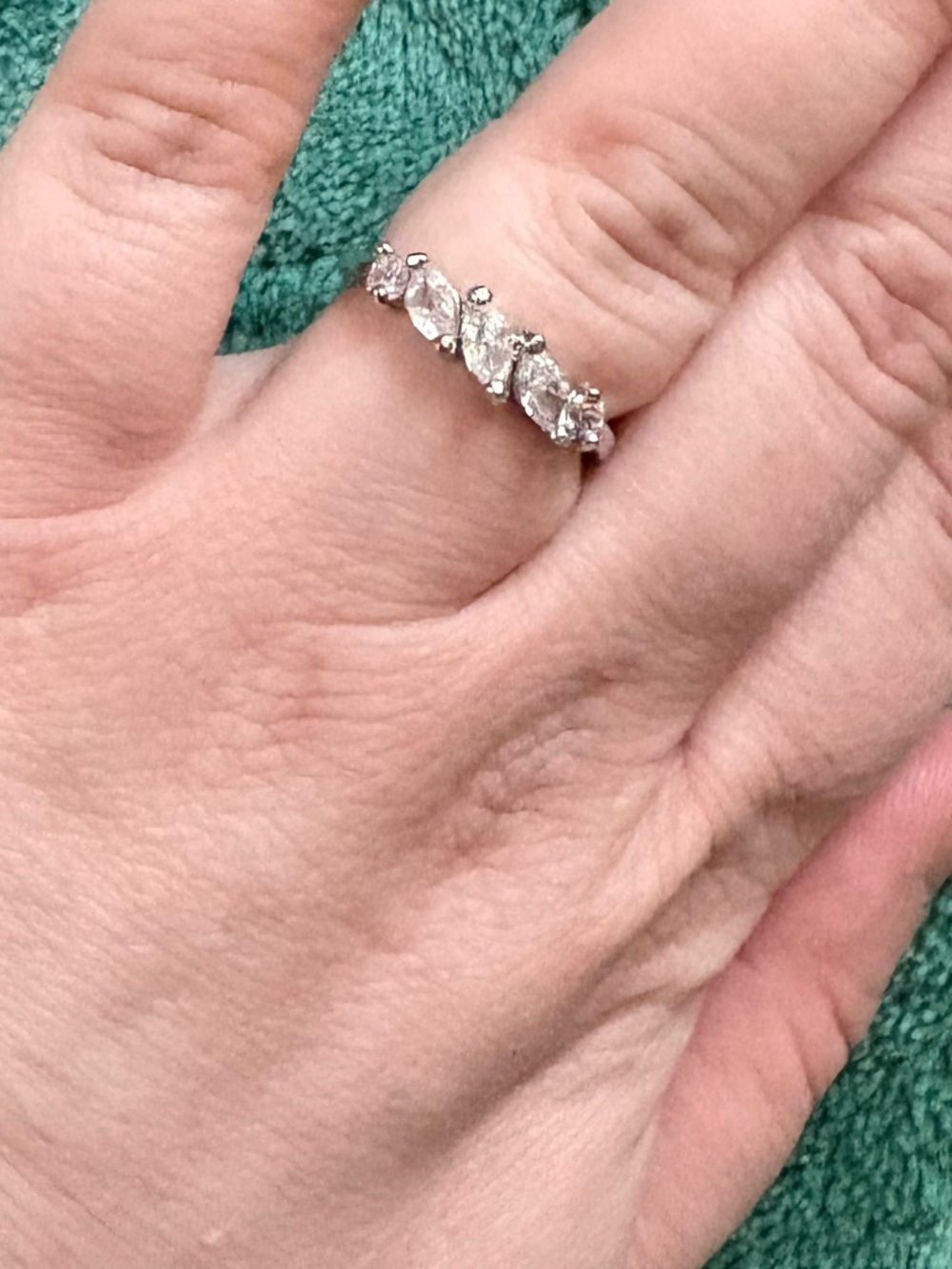 Dainty Silver Marquise Cut CZ Band Ring | Elegant Stackable Minimal Jewelry - Picture 2 of 3